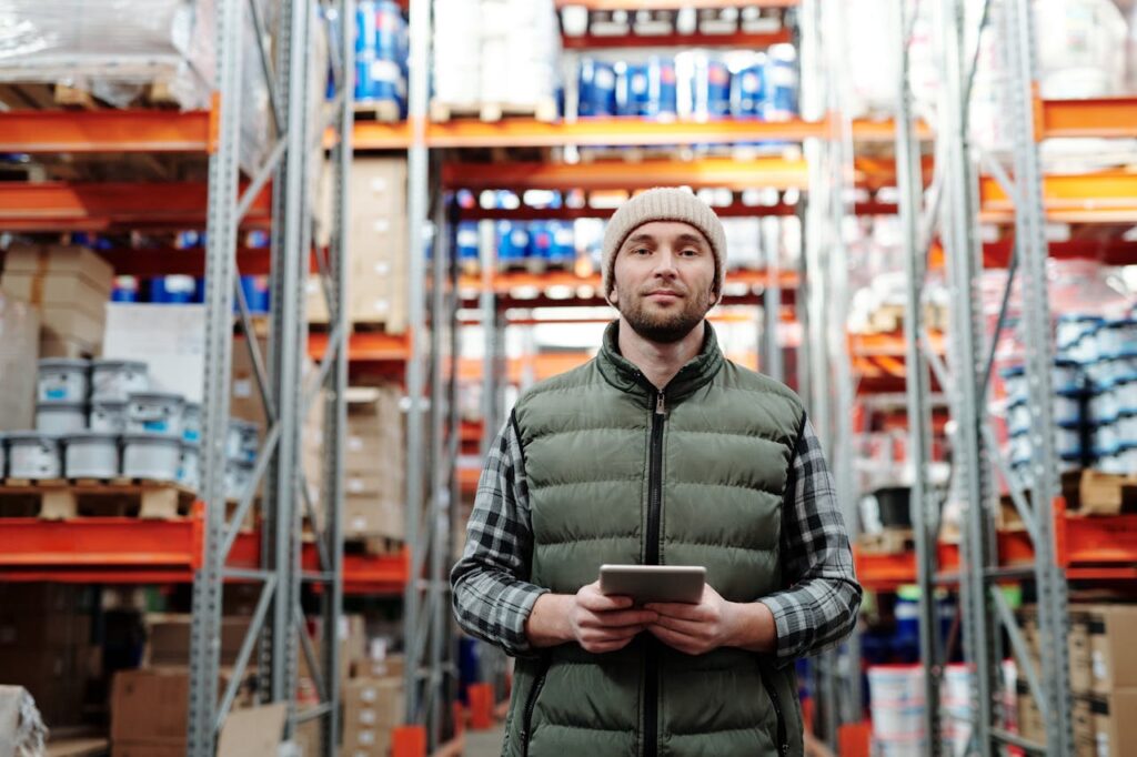 Factory worker with a tablet