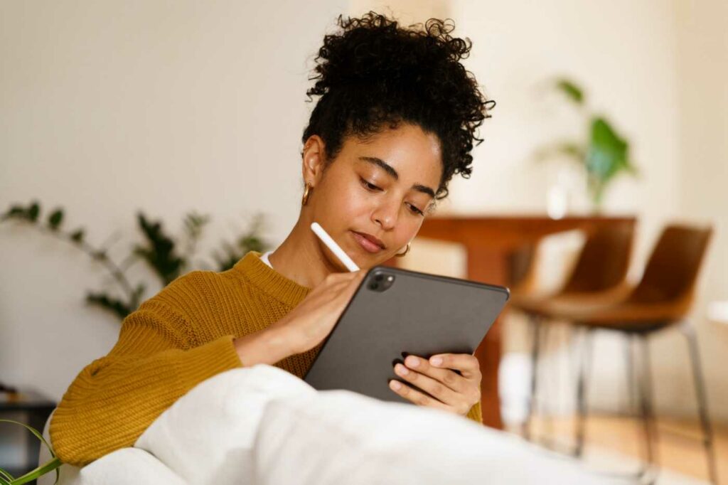 a woman using tech mindfully