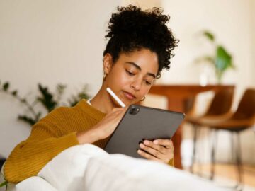 a woman using tech mindfully
